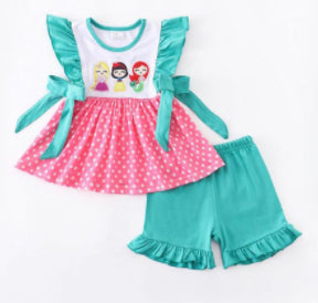 preorder green white pink mermaid bow short sleeve shorts girl outfits 0311