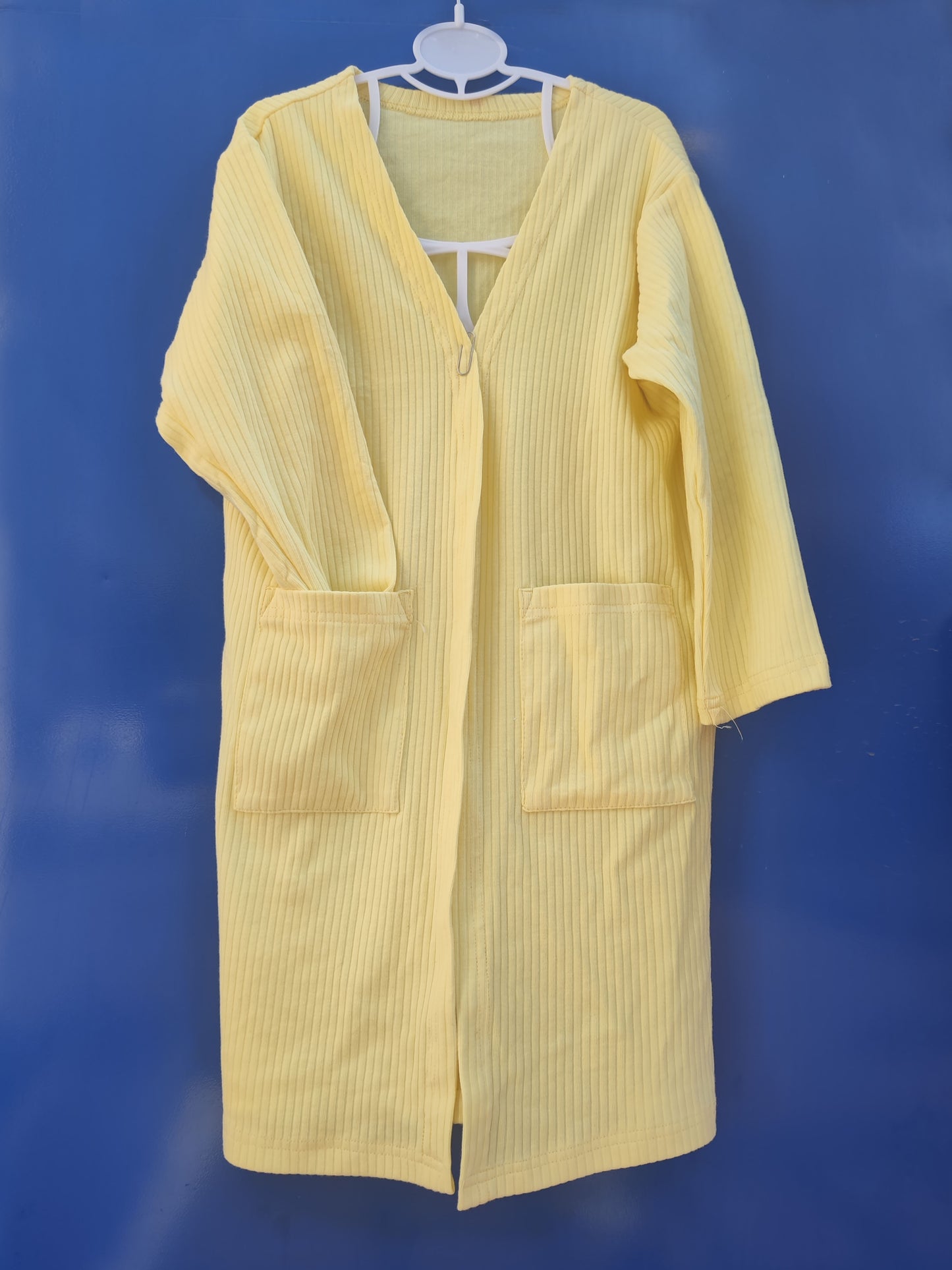 yellow solid color pocket cotton long sleeve cardigan