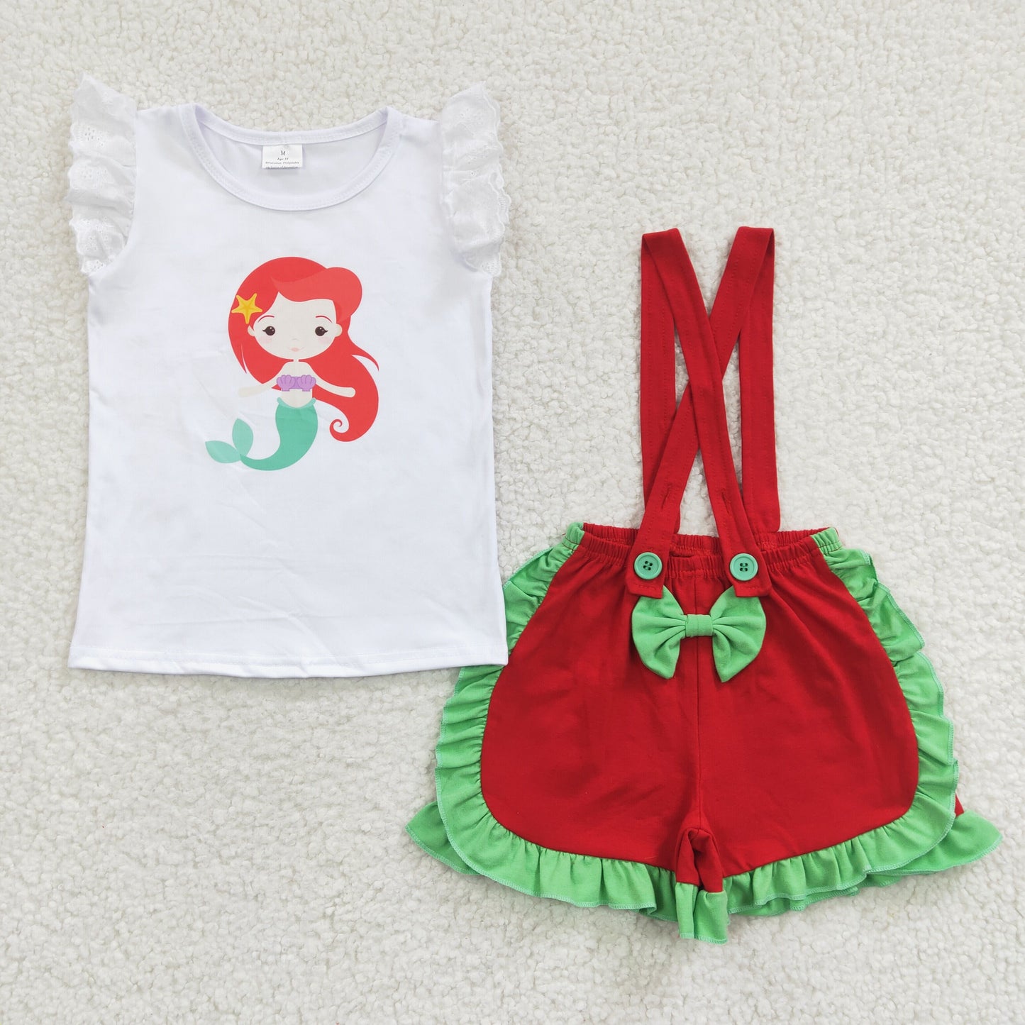 C3-11 mermaid cartoon princess short sleeve suspender shorts girl summer outfit 20230313 rts