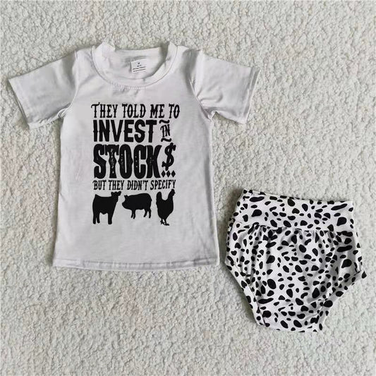 PROMOTION E2-5 cow pig chick animal white short sleeve girl bummie set