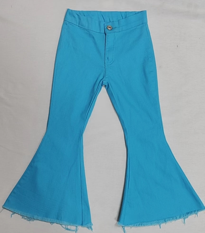 P0082 blue elastic button bell bottom denim pants RTS 20230110 preorder