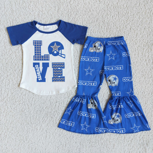 cowboy team blue raglan love girl short sleeve bell bottom pant outfit