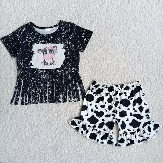 promotion A5-23 Cow tassel bleaching black top shorts RTS