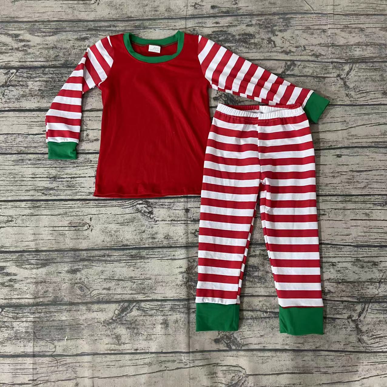 Preorder christmas stripe red green long sleeve pajamas outfit