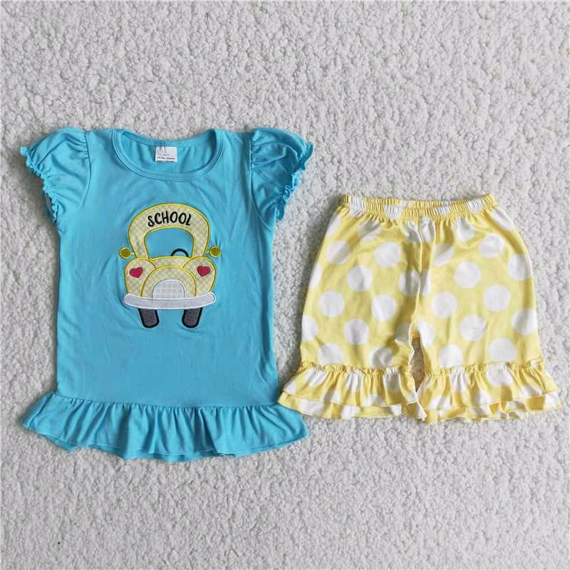 promotion embroidery car child short sleeve shorts outfit