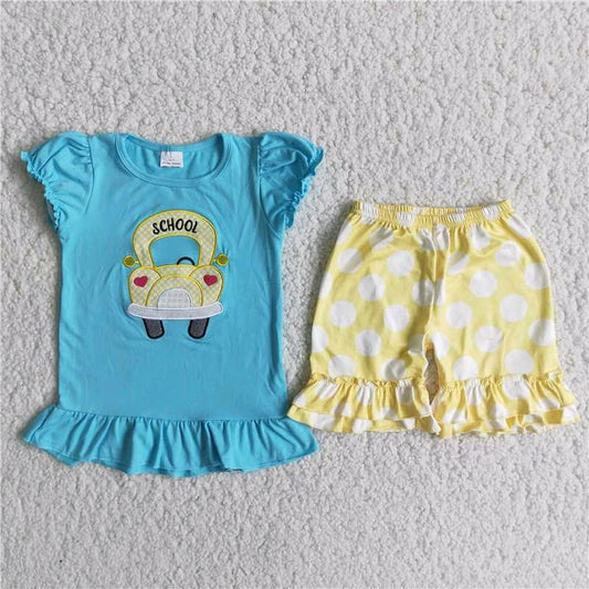 promotion embroidery car child short sleeve shorts outfit