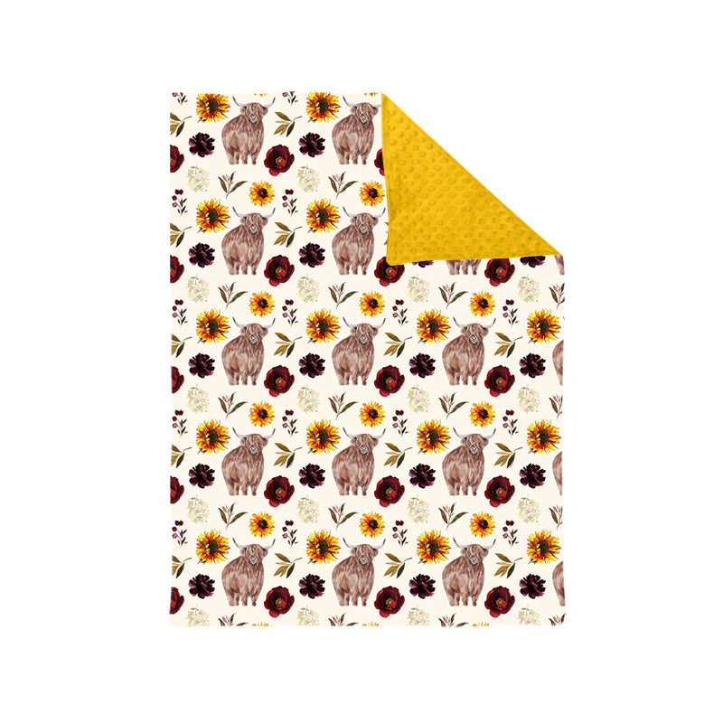 highland cow print sunflowers baby blankets 0909 preorder