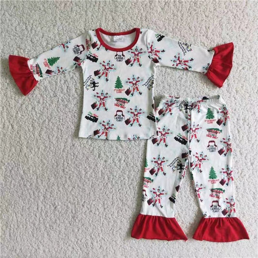 Christmas tree santa long sleeve girl pajamas outfit 1107 RTS