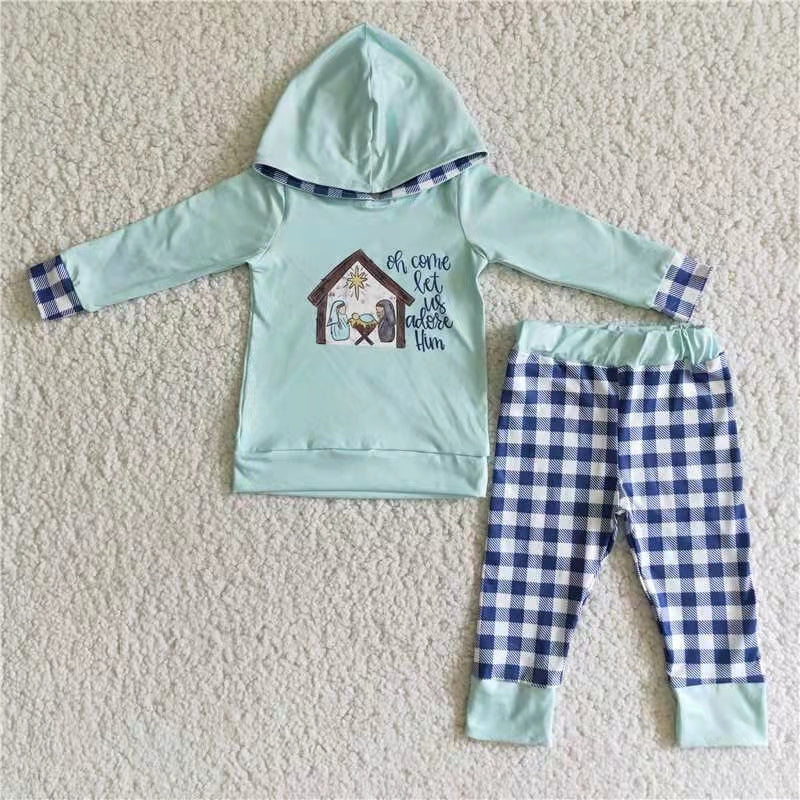 adore hum house print long sleeve plaid hoodies outfit 0519 RTS