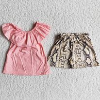 PROMOTION Cotton off shoulder pink short sleeve snake print shorts girl outfits 0614