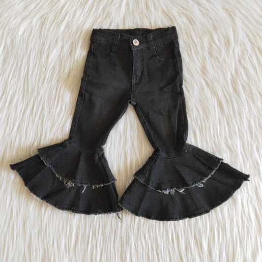 Girls double ruffle black denim pants