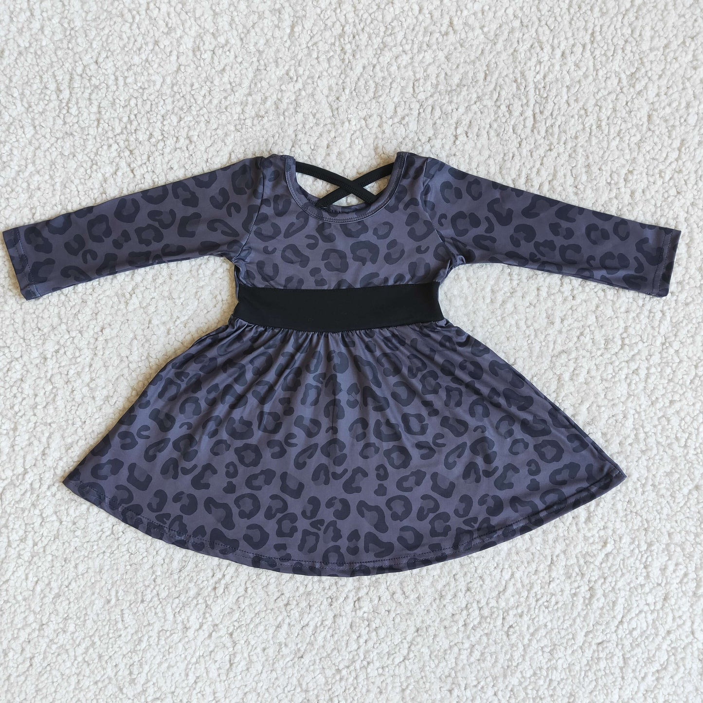 promotion 6 B12-8 black tunic crisscross leopard long sleeve dress