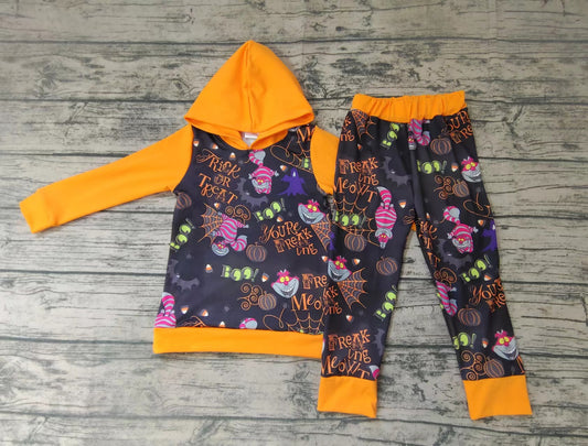 preorder pink cat orange hoodie trick or treat long sleeve yellow plaid pants boy outfit 0608