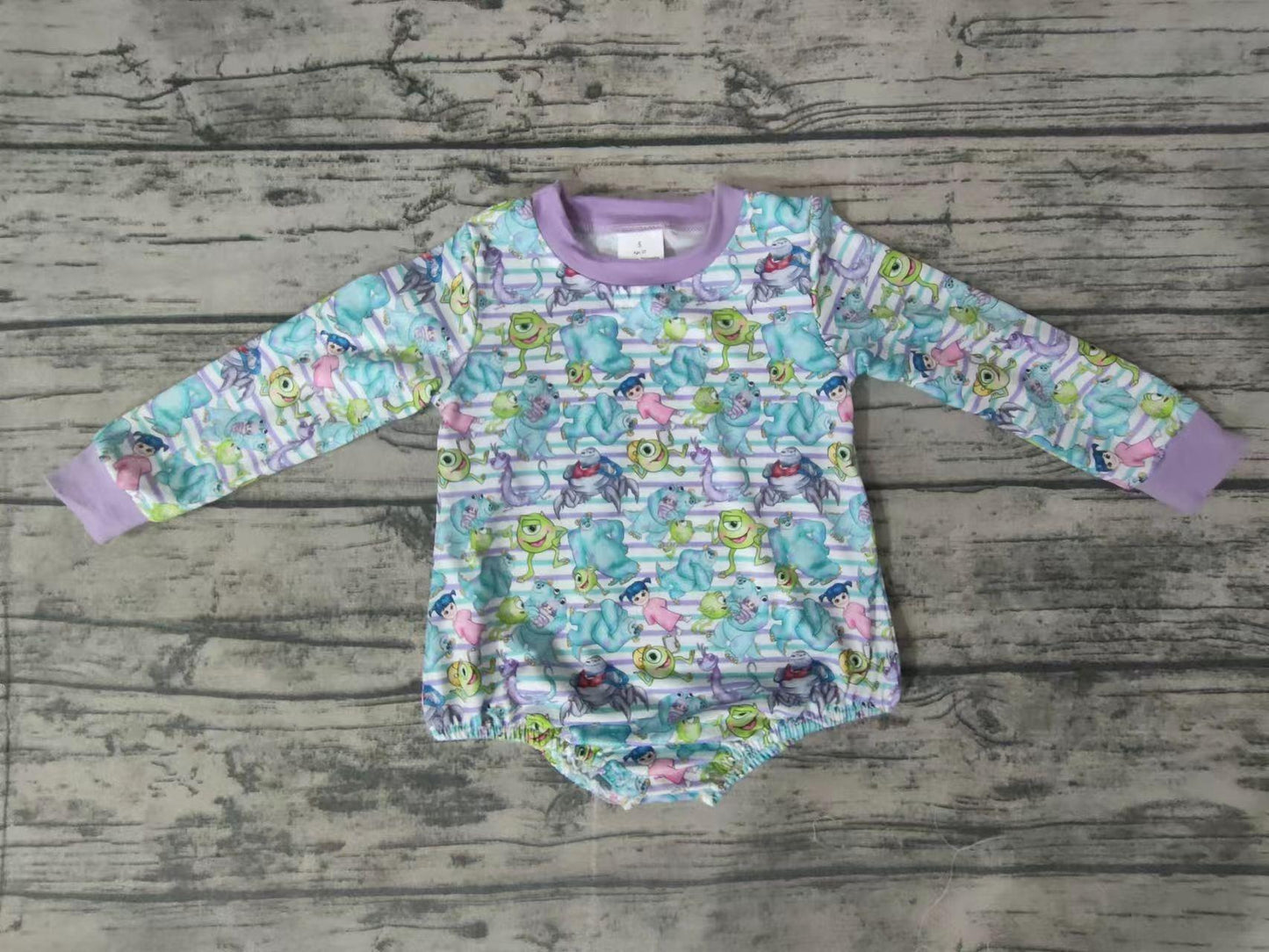 Preorder purple cartoon eye long sleeve baby girl bubble romper 1029