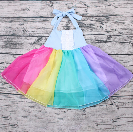 A11-5 Chiffon colorful purple yellow short sleeve Tulle girl dress 20230311 RTS