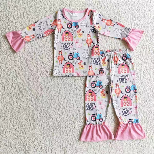 GLP0342 cow farm long sleeve girl pajamas outfit 20230104 RTS