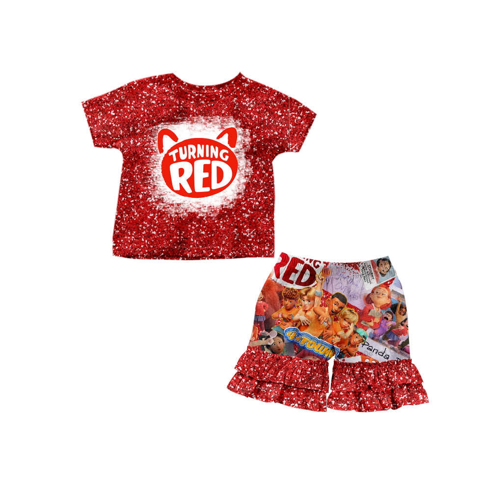 preorder turning red top cartoon ruffle shorts summer set girl outfit 0411