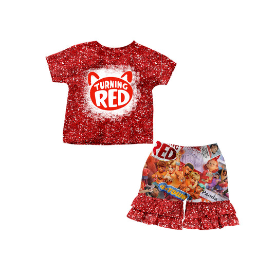 preorder turning red top cartoon ruffle shorts summer set girl outfit 0411