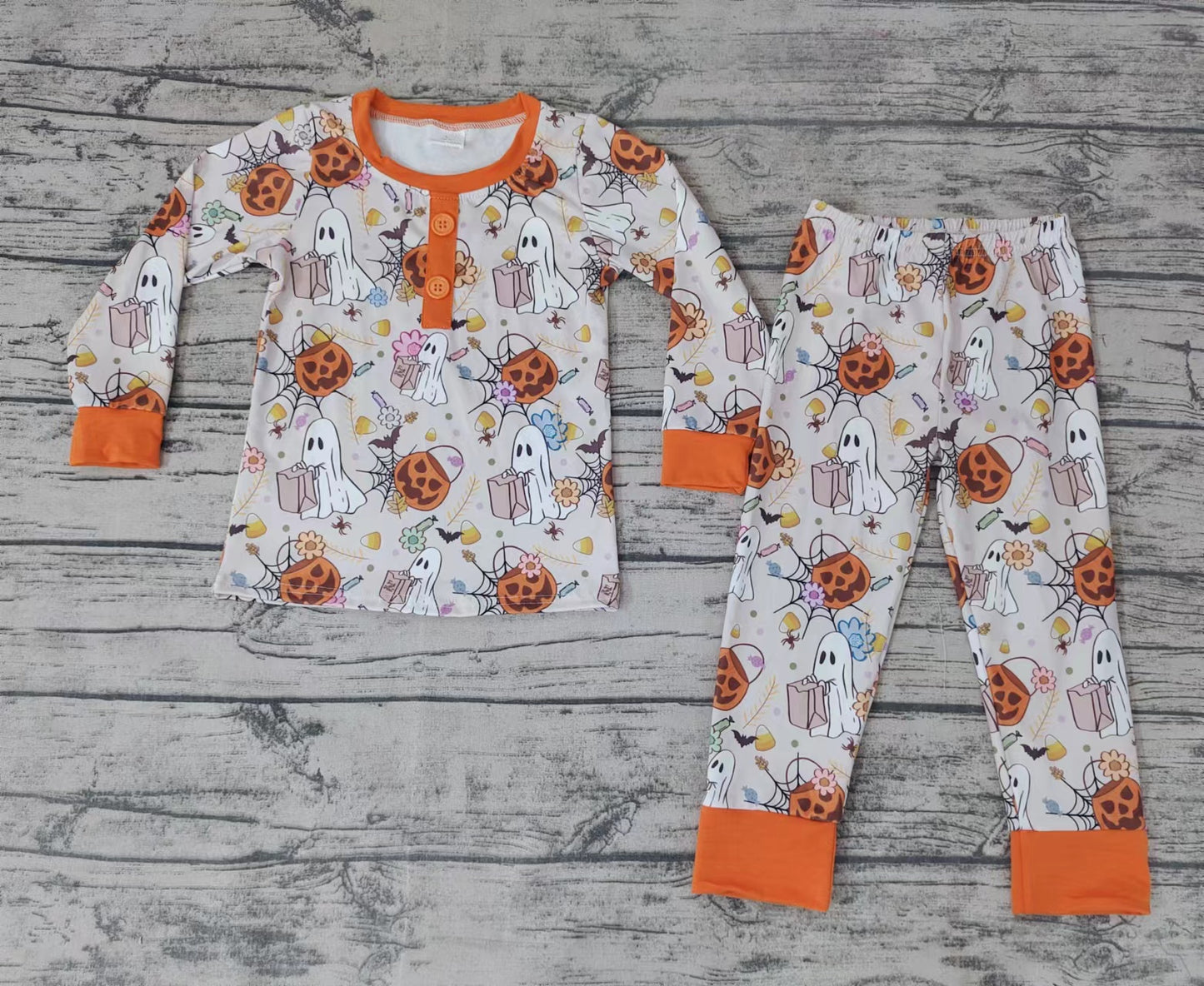 preorder orange pumpkin halloween long sleeve boy jogger pajamas outfit 0730