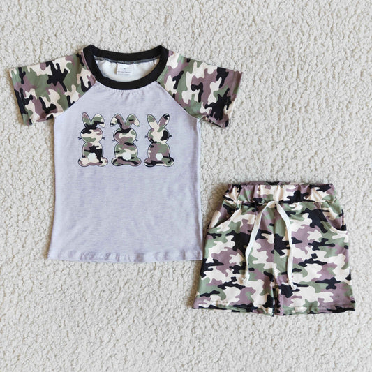 Promotion boy camo set rabbit print top shorts short sleeve boy outfits