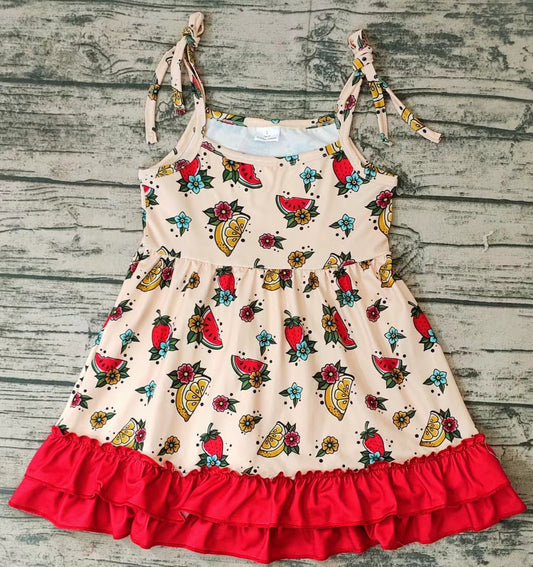 preorder red top summer time sweet rose flower watermelon sling sleeve suspender girl dress 0507