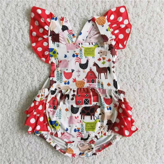 red house farm cow ruffles sleeveless romper