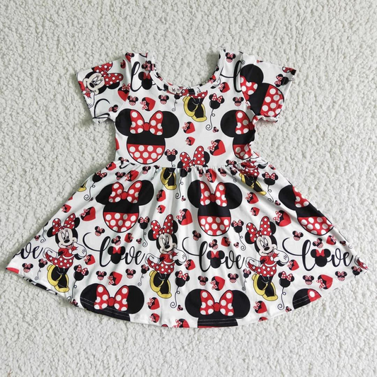 cartoon character mouse bow print short sleeve girl dress 0707