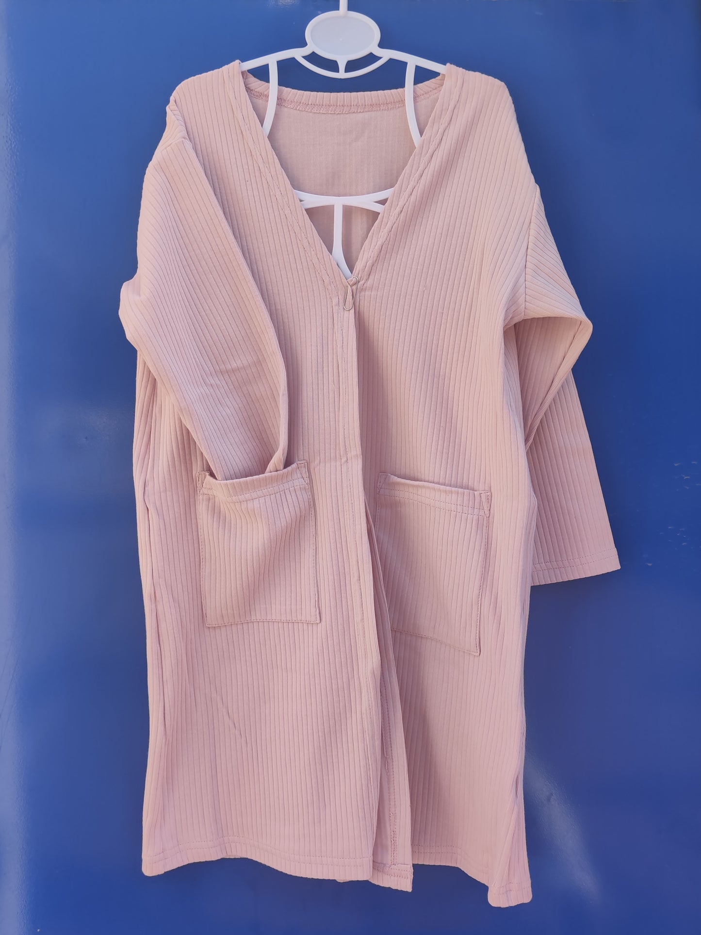 pink solid color pocket cotton long sleeve cardigan