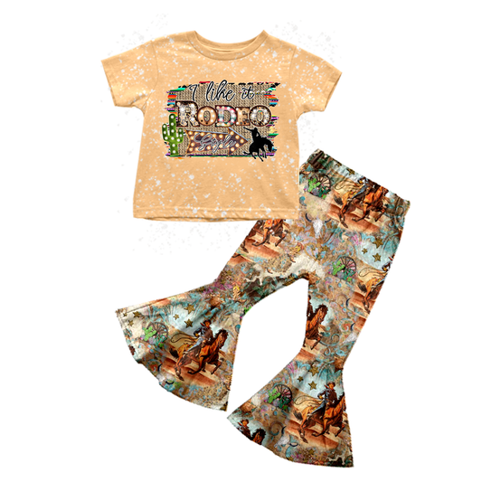 preorder i like it horse rodeo print short sleeve top bell bottom girl outfits 0307 March