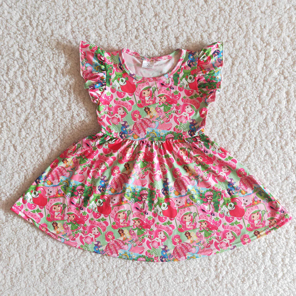 B10-12 strawberry green pockets buttons sleeveless girl dress 20230331 RTS