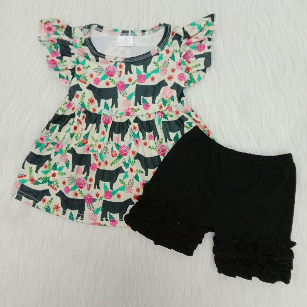 C5-1-3 cattle floral puffy short sleeve shorts girl summer outfits RTS 20230105