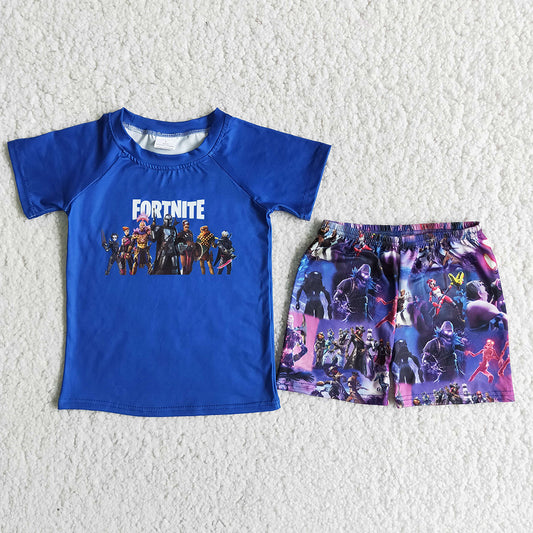 Fortnite blue top pattern short pants set RTS