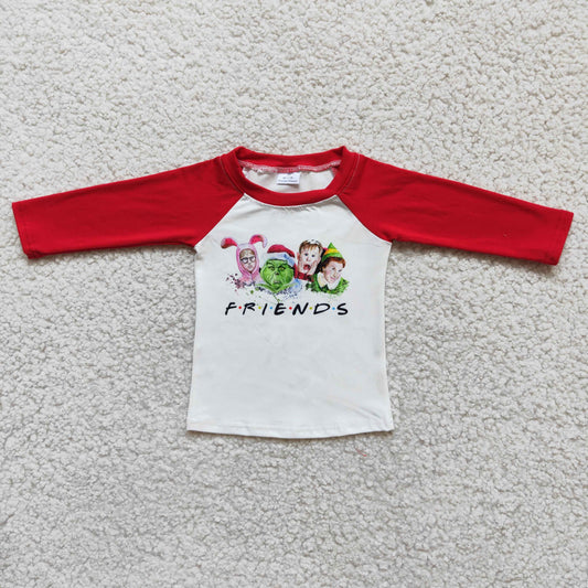 promotion 6 B10-22 Green cartoon boy christmas red raglan white long sleeve friends top 20230724 RTS