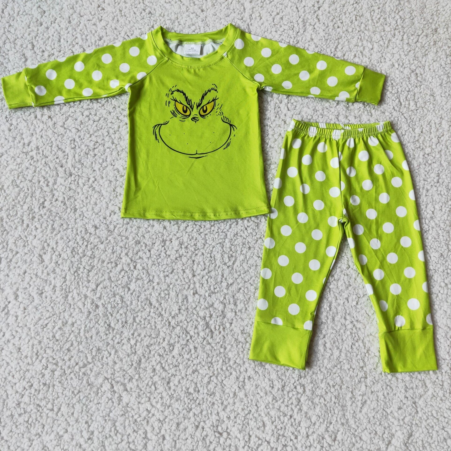 Boy smile green cartoon white dot long sleeve pajamas outfits 1014 RTS