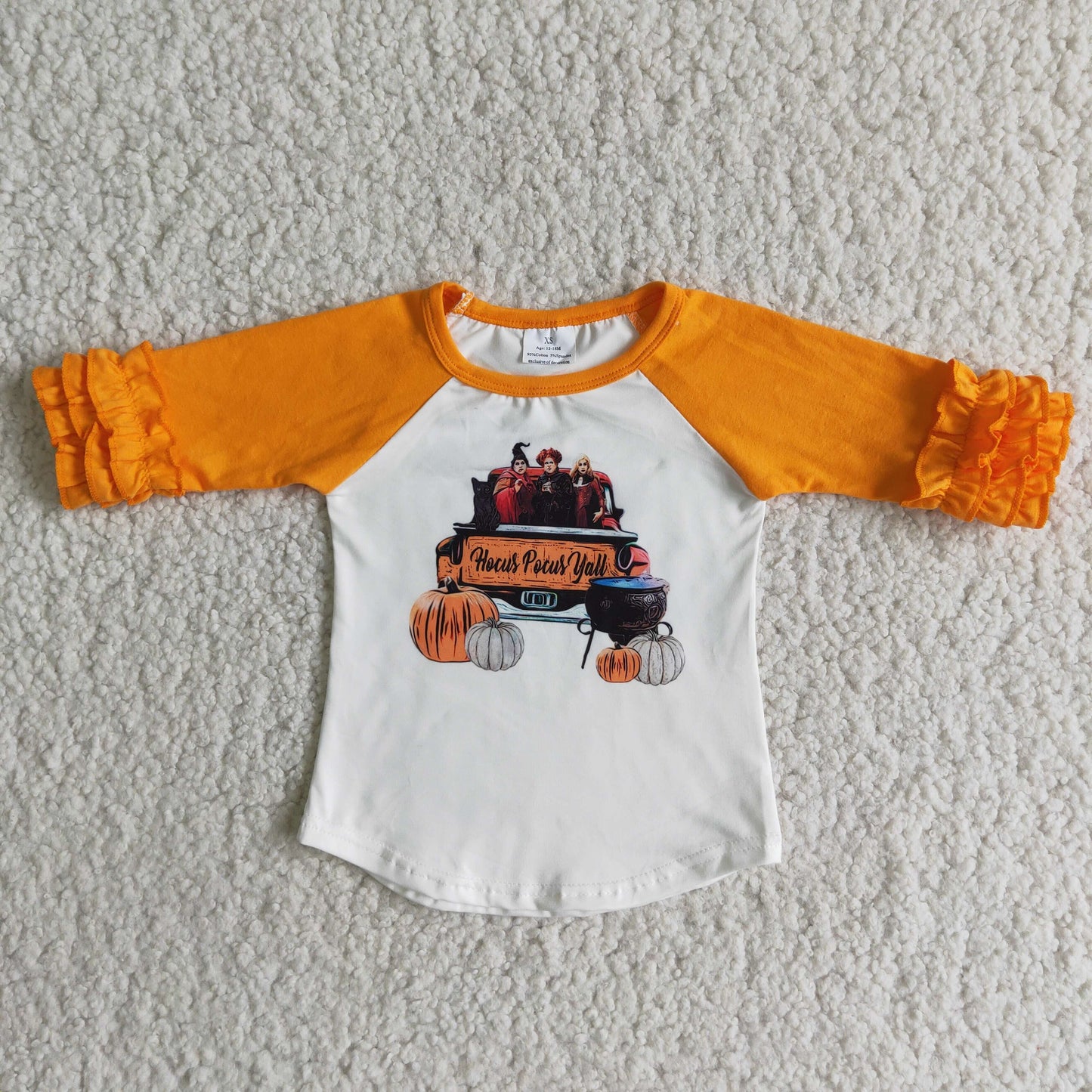 Promotion   6 A3-17 Girl ruffles orange raglan white cartoon long sleeve top