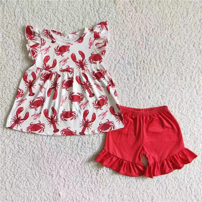 C0-27  puffy short sleeve top Crayfish ruffles shorts girl outfit 20230323 RTS