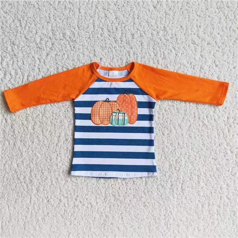 Boy orange raglanpumpkin pattern long sleeve top