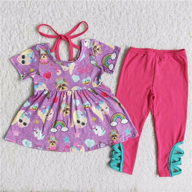 promotion B18-5 cartoon dog girl short sleeve legging girl outfit  RTS