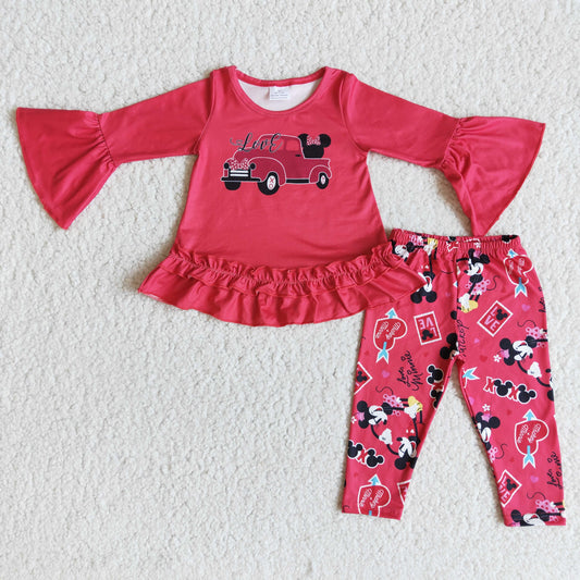 love valentine cartoon mouse red long sleeve legging pant girl outfit