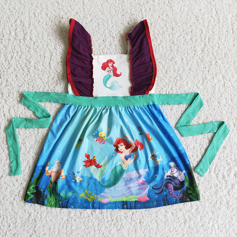 princess cartoon blue belt puffy sleeveless dress