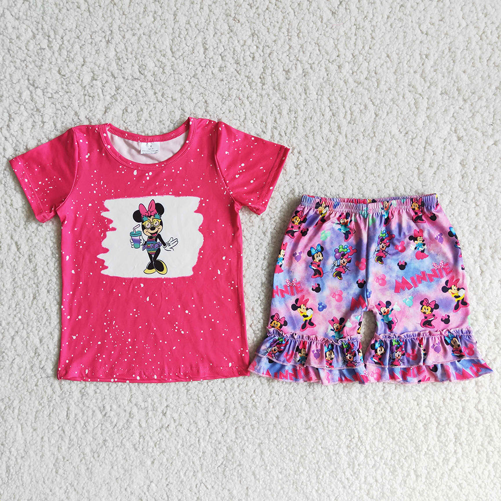 promotion minnie mouse pink bleaching top ruffles short pants set 202404