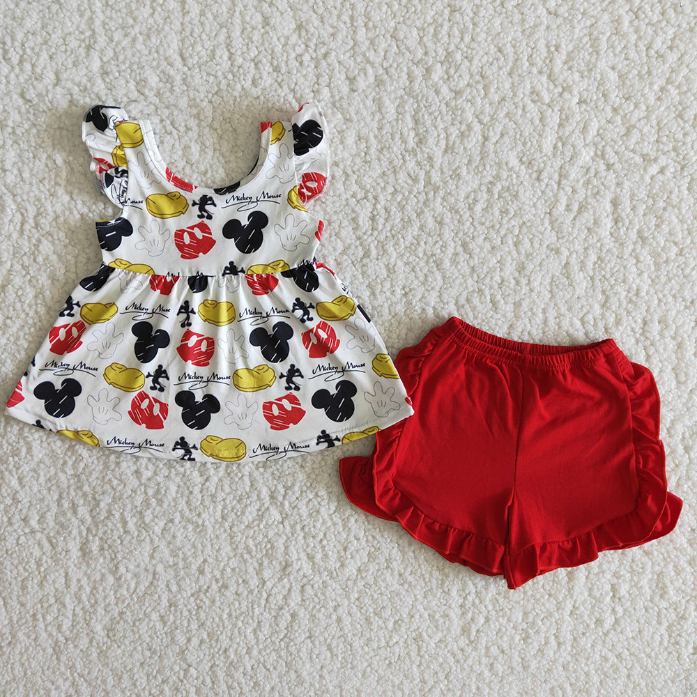 Promotion minnie mouse top red ruffles short pants set