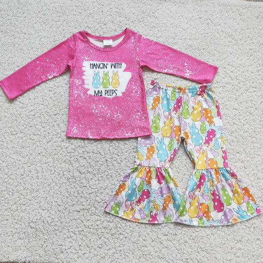 promotion 6 A0-2 Easter girl pink rabbit long sleeve bell bottom pants outfit 202403