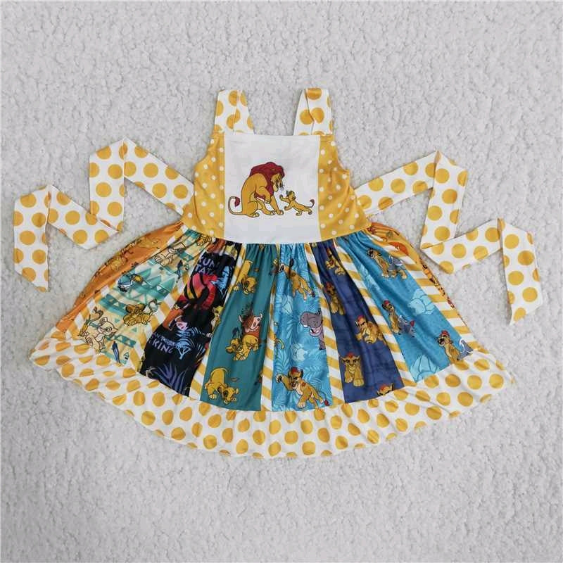 cartoon yellow lion patchwork dot sleeveless dress