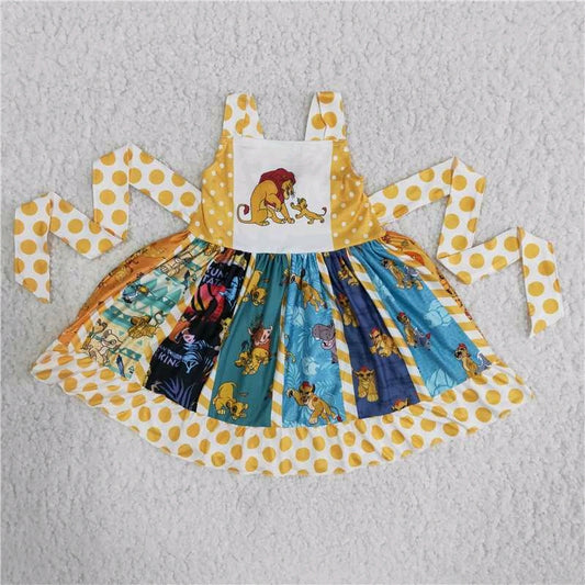 cartoon yellow lion patchwork dot sleeveless dress