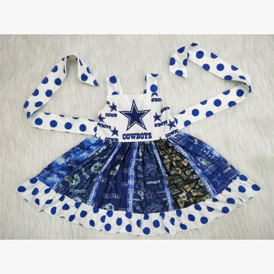 Team Dot Belt Cowboys Blue Star Patchwork Sleeveless Dress