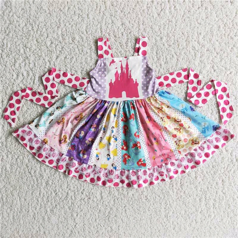 Promotion cartoon castle belt patchwork dot sleeveless dress