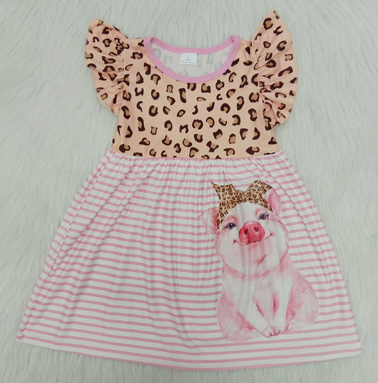 Pig leopard pink stripe puffy short sleeve dress