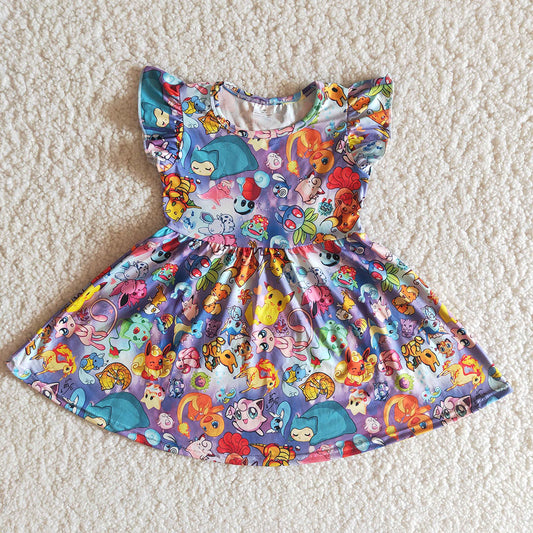 promotion B10-10 colorful cartoon tunic puffy short sleeve dress