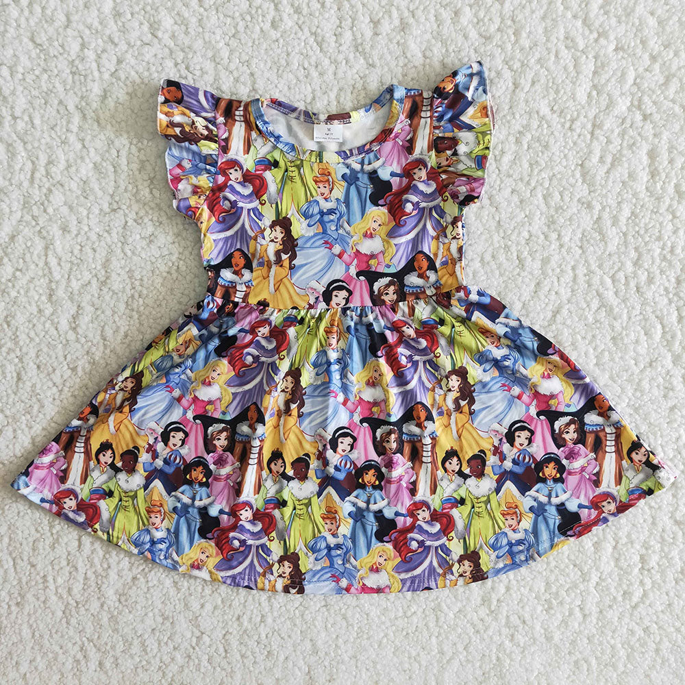 Princess colorful cartoon puffy short sleeve dress